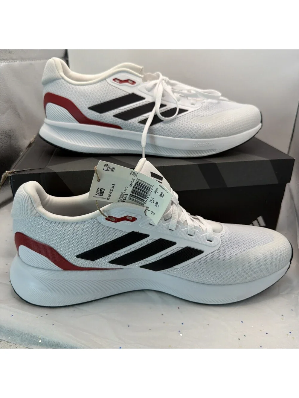 adidas Runfalcon 5 Men’s Running Shoes Size 12 White Black Scarlet IE8818 New